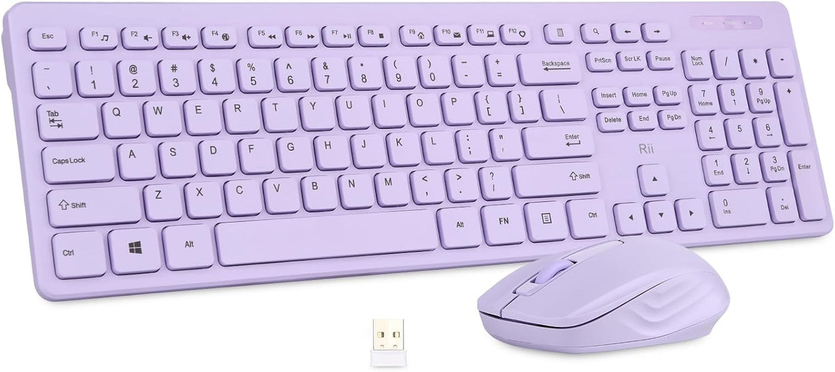 Combo de teclado y mouse inalámbricos, teclado estándar Rii para PC...