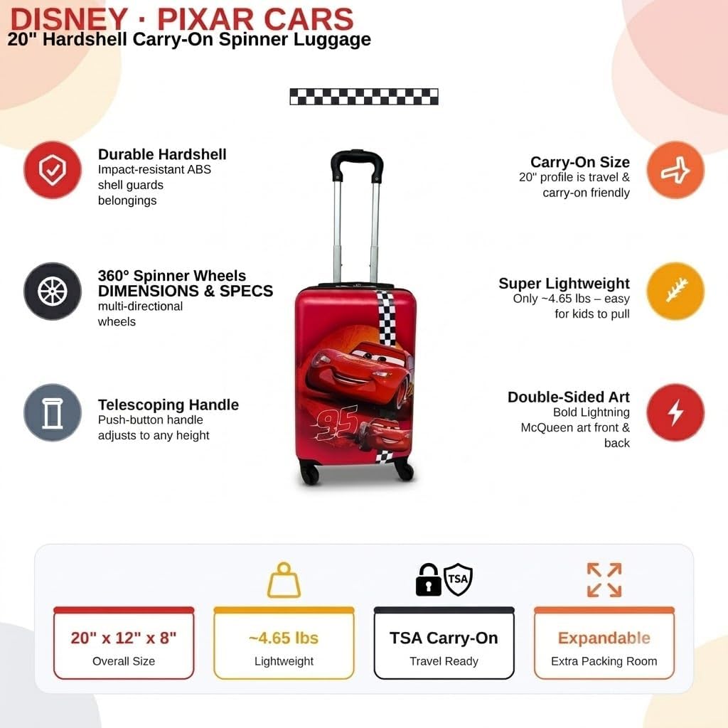 Disney Charcter - Maleta rígida de 20 pulgadas para niños y niñas,...