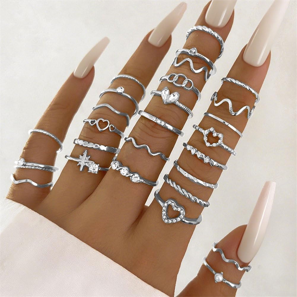 CHICUTIE Juego de anillos dorados para nudillos para mujeres, apila...