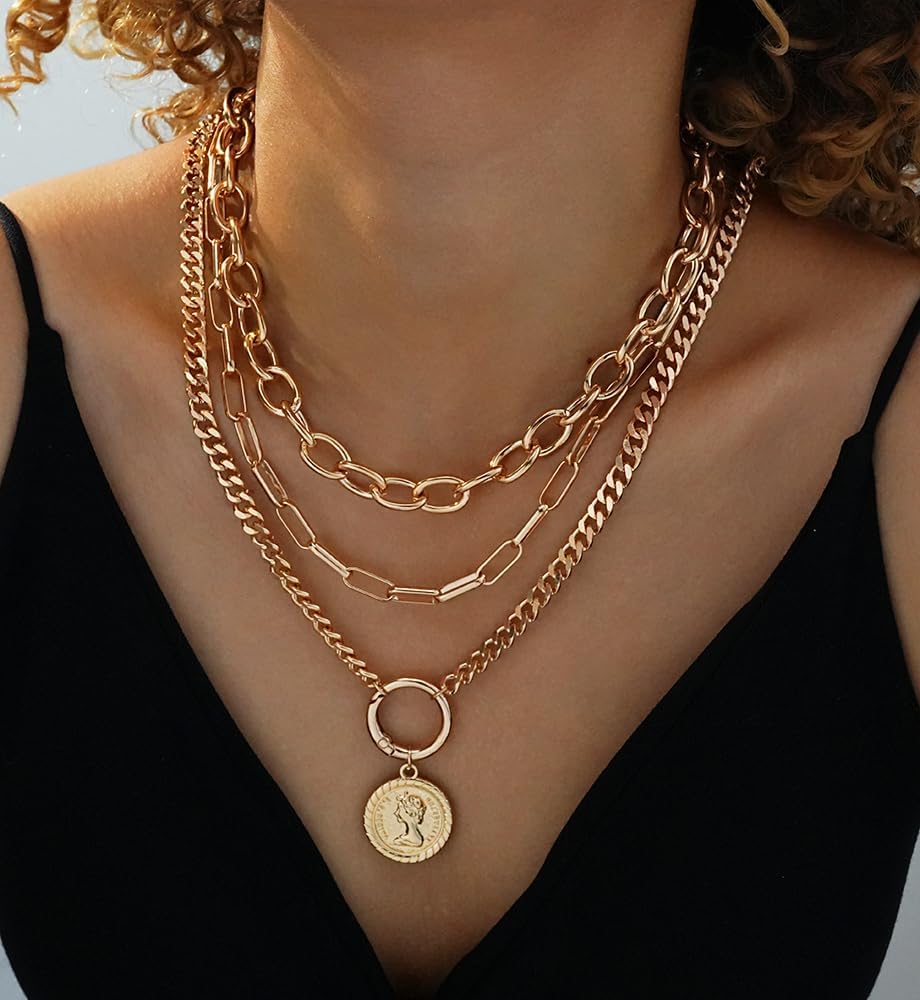 iF YOU Collares vintage con capas de oro para mujer, a la moda, con...