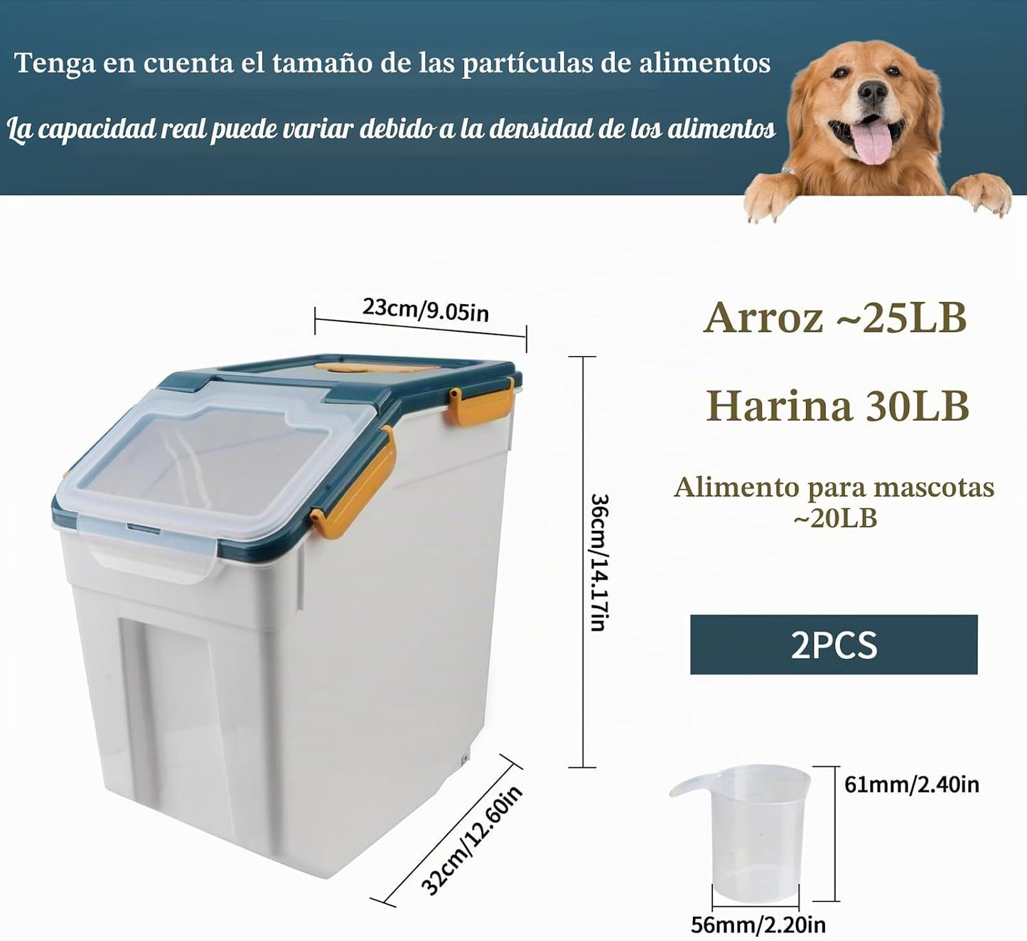 Qiveno - Paquete de 2 contenedores grandes de almacenamiento de har...