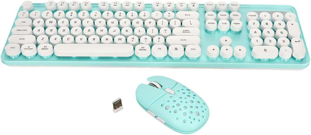 Combo de teclado y mouse inalámbricos, teclas redondas retro de 104...