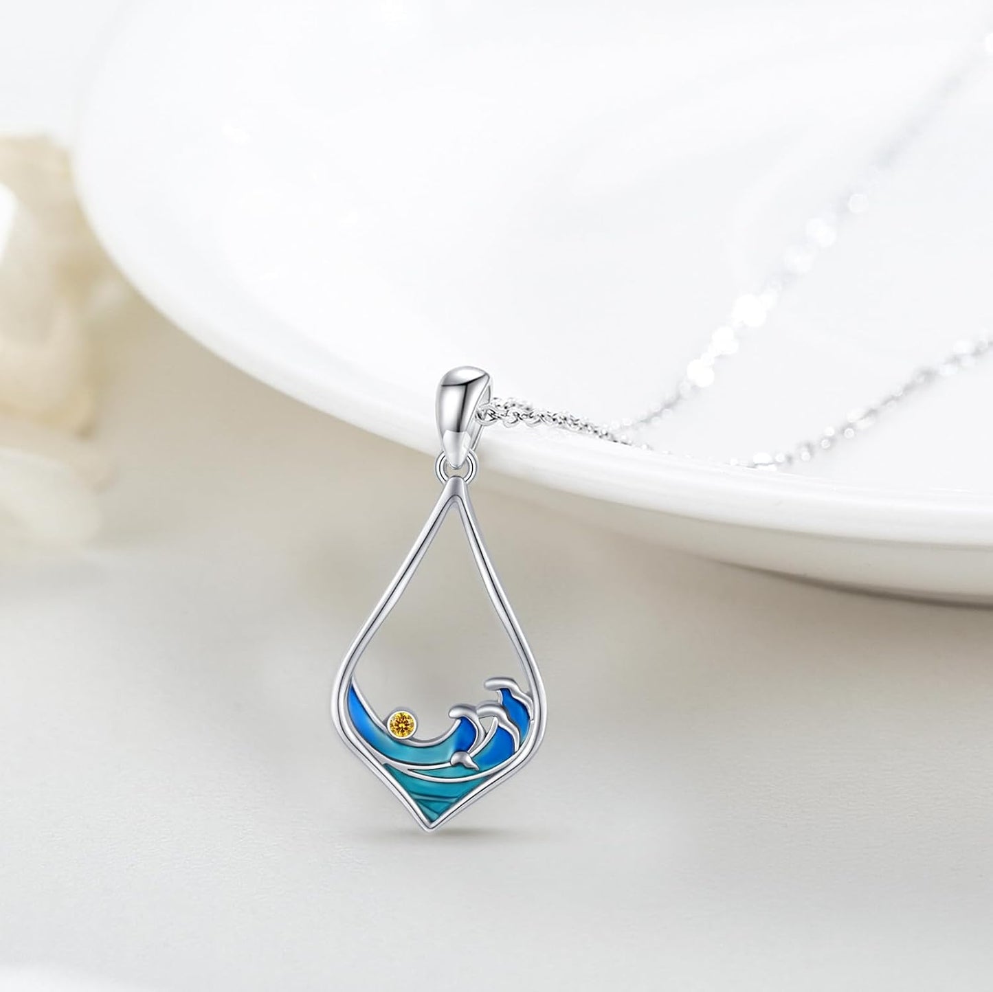 Twoowl Collar con dije de playa de plata de ley 925 con diseño de o...