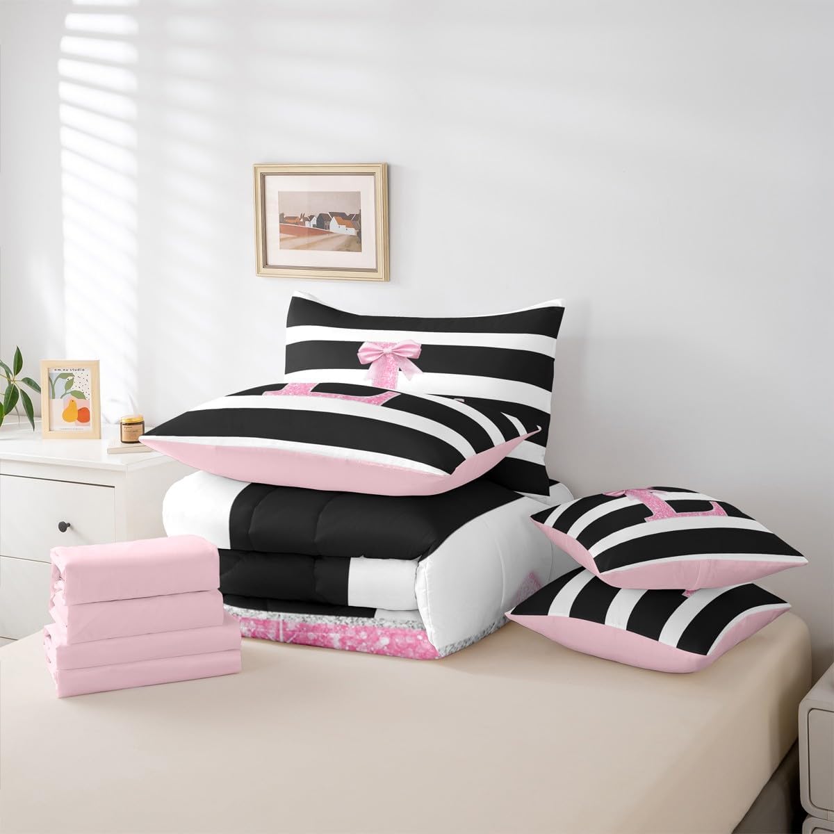 Erosebridal Juego de edredón de 7 piezas con diseño de letra L con...