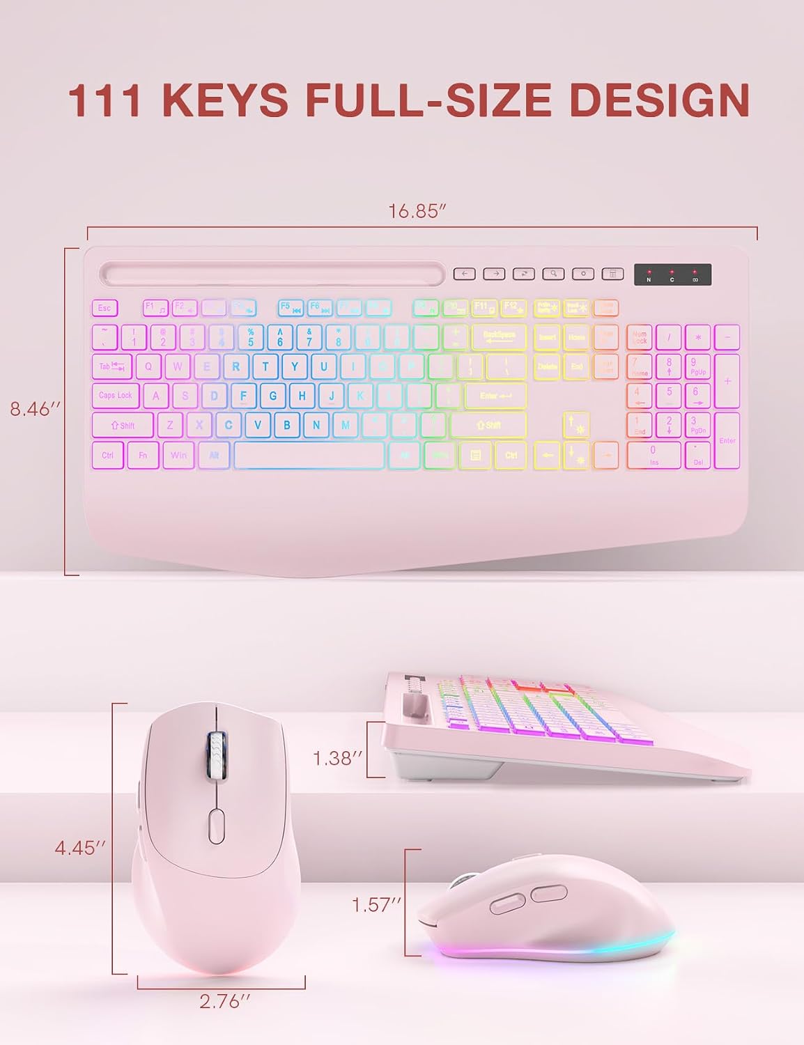 Combo de teclado y mouse inalámbricos, 9 efectos retroiluminados, r...