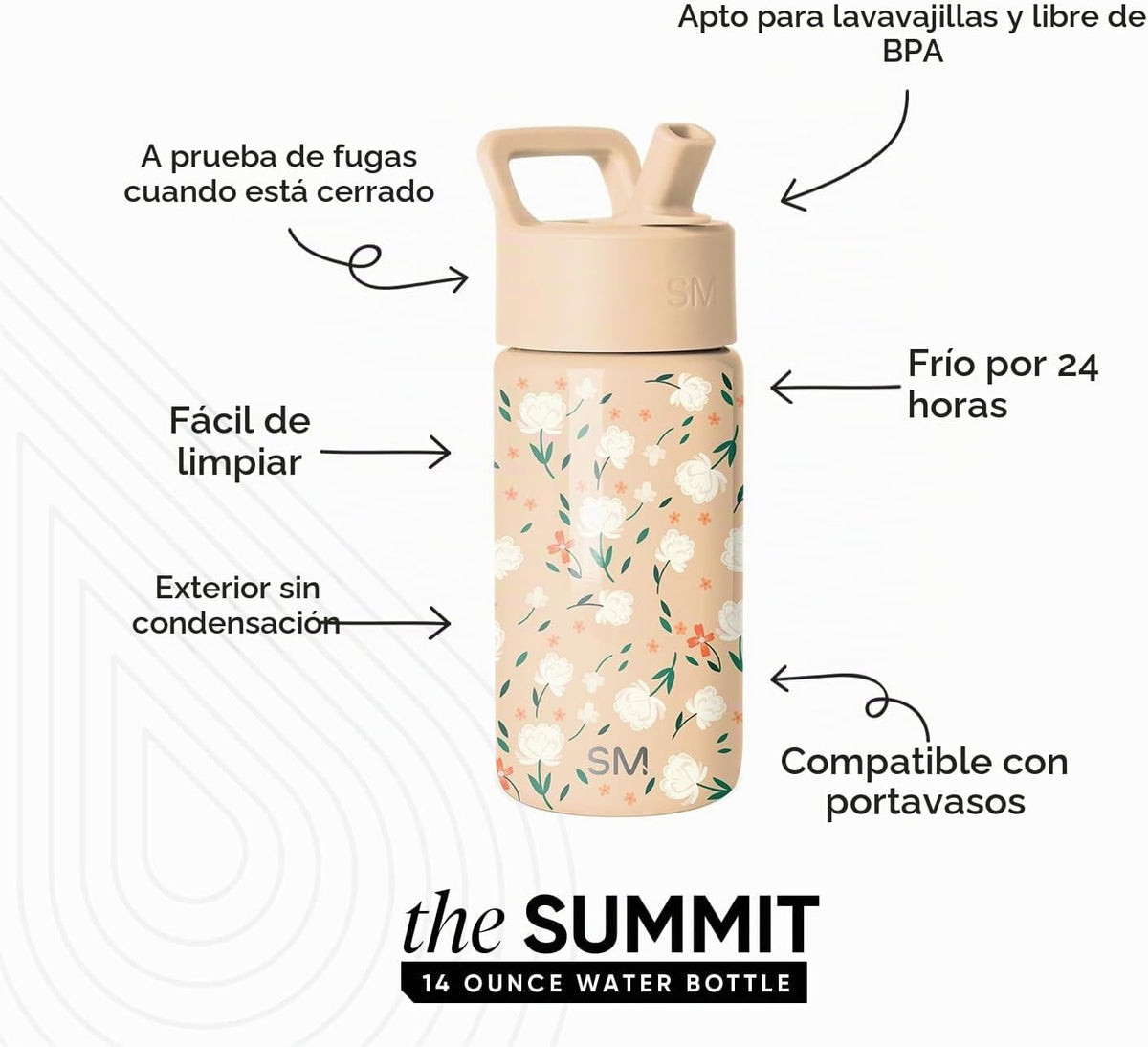Simple Modern Kids Summit - Botella de agua con tapa con pajilla, v...