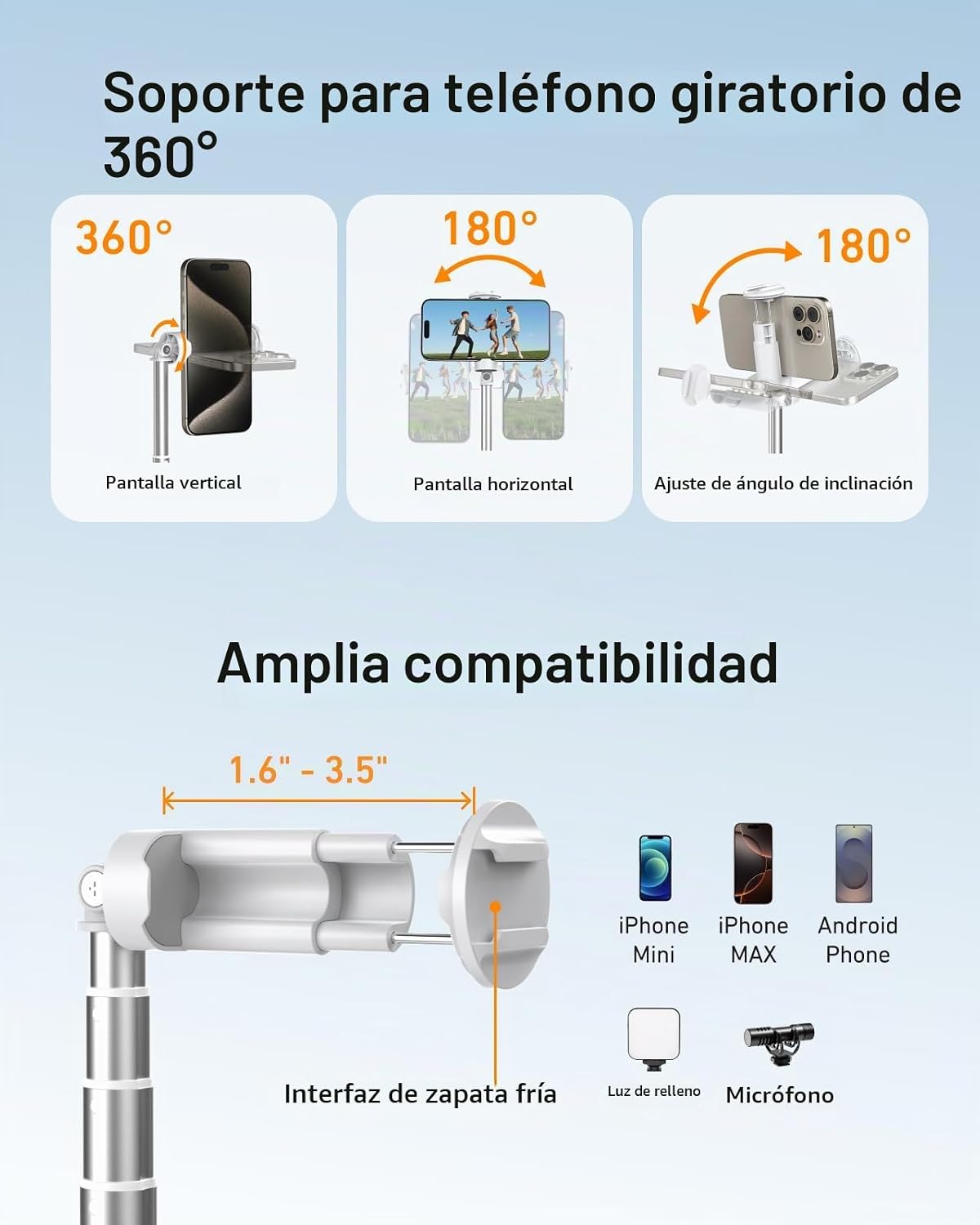 Trípode automático para iPhone, TELESIN Trípodes de teléfono de ape...