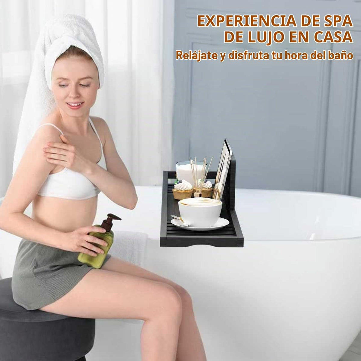 Bandeja de bañera negra - Bandeja de baño negra - Bandeja de mesa d...
