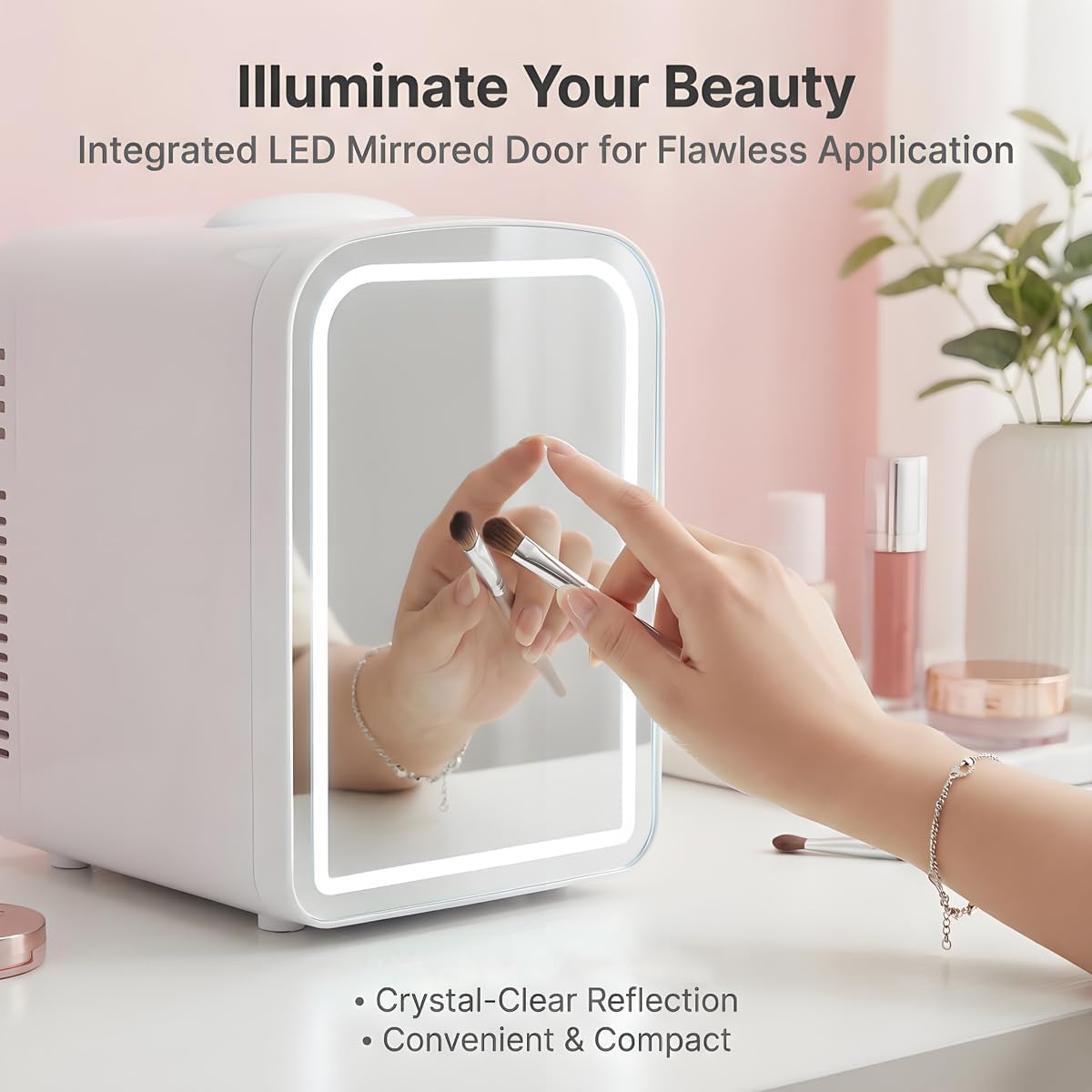 Lispin Mini refrigerador para el cuidado de la piel de 4 L con espe...