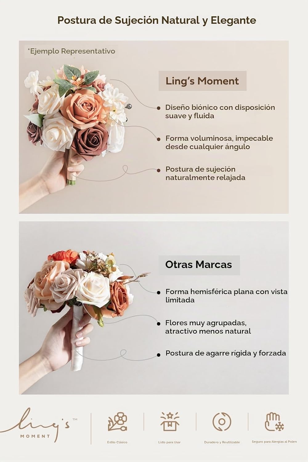 Ling's Moment - Ramo de flores artificiales para novia, ceremon...