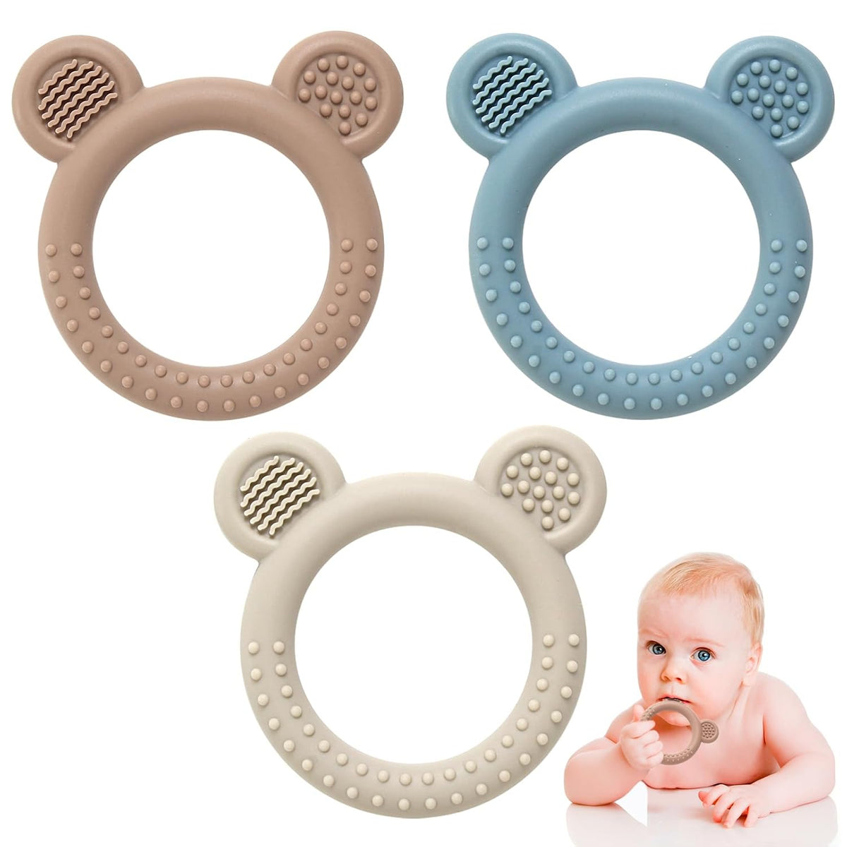 Eascrozn Juguetes para la Dentición de 3-6 Meses, Paquete de 3 Mord...