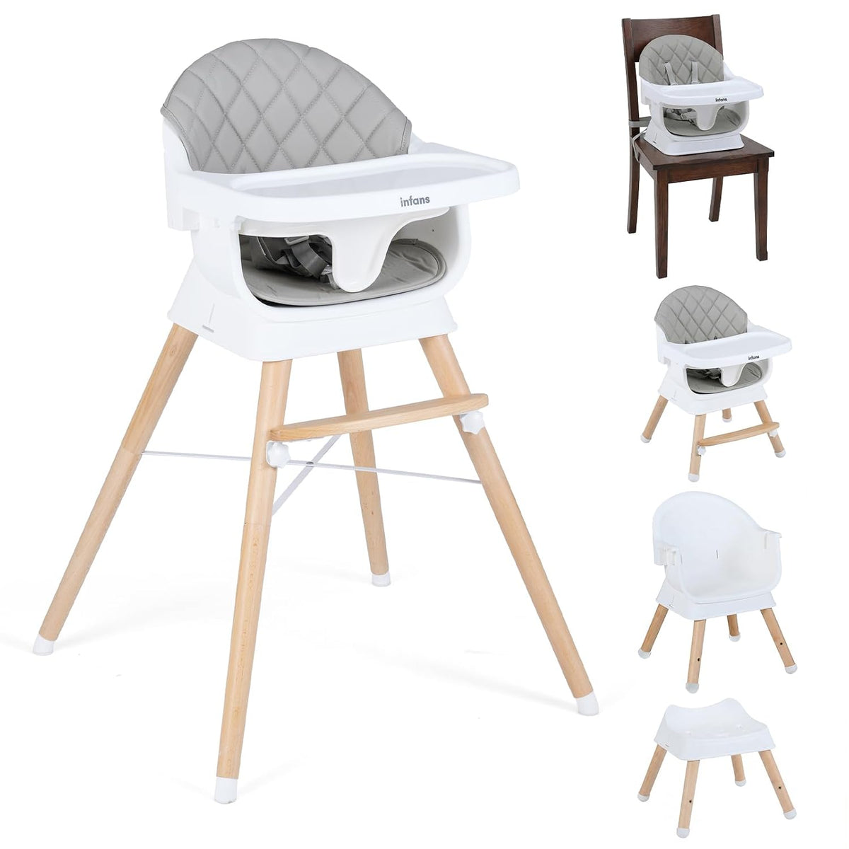 INFANS Silla alta para bebé, silla alta convertible de madera 6 en...