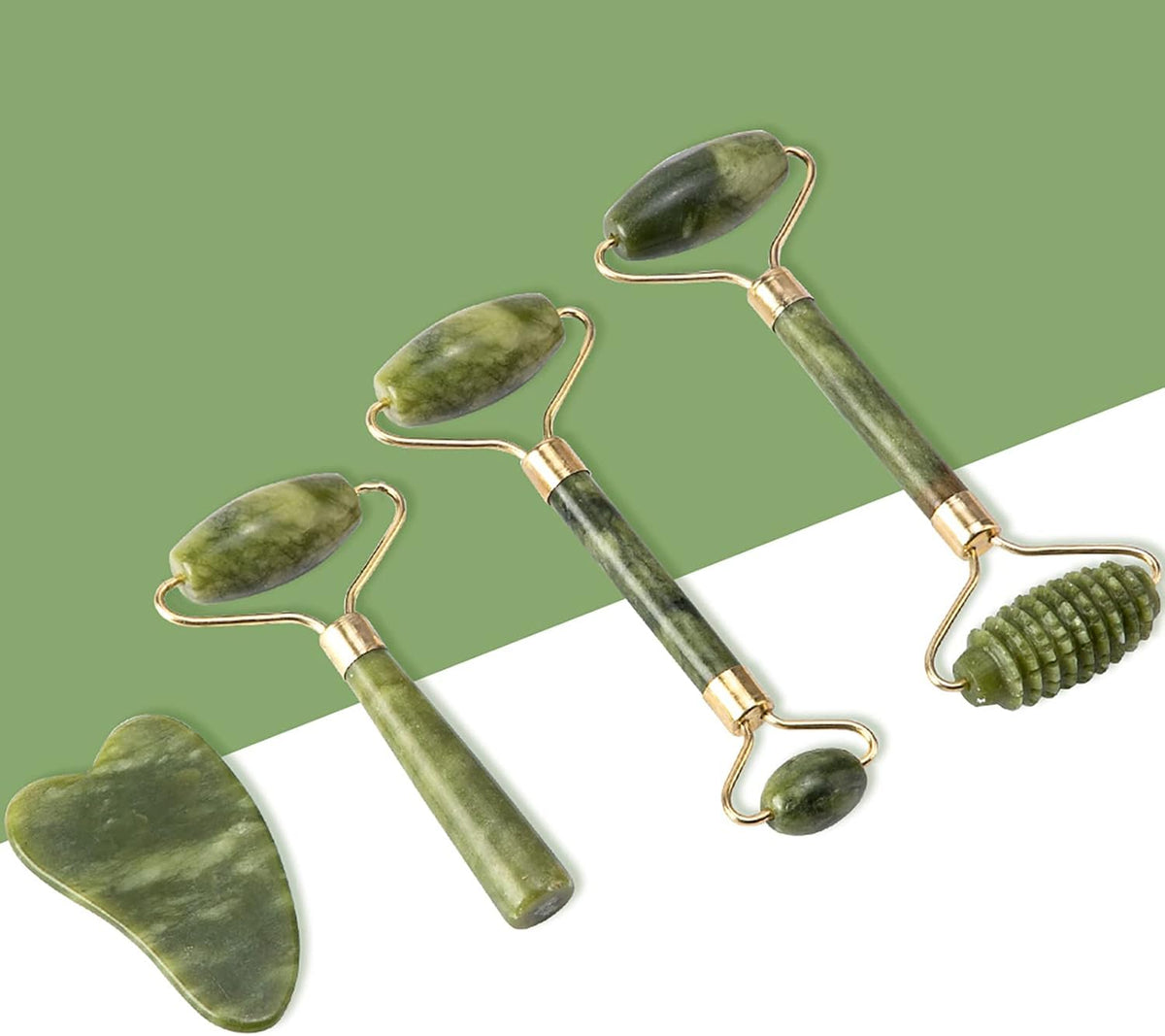 fuvooi Juego de masajeador facial Gua Sha de jade - Juego de herram...