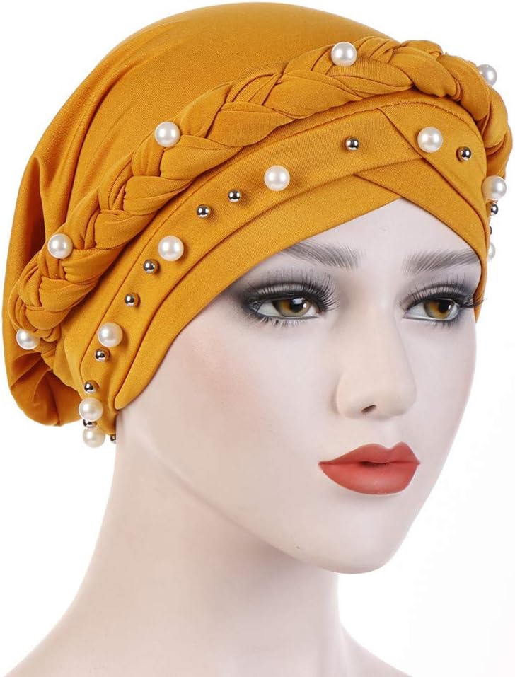 YiYi Operation Sombrero turbante de hiyab trenzado con cuentas de p...