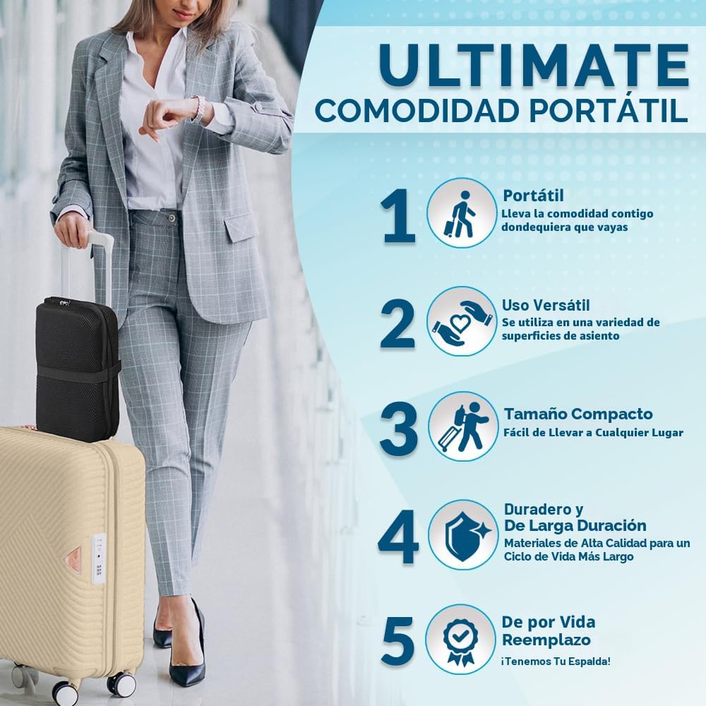ComfiLife Ergo-Gel - Cojín para asiento de avión, compacto, plegabl...
