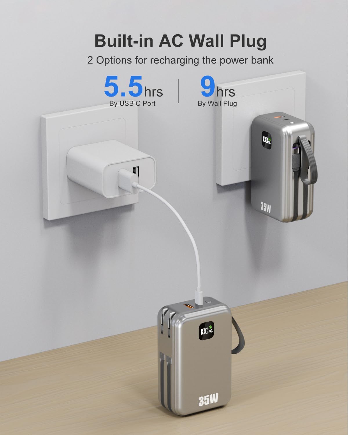 Feidyns Cargador portátil de luz LED Power Bank 30000mAh - Batería...