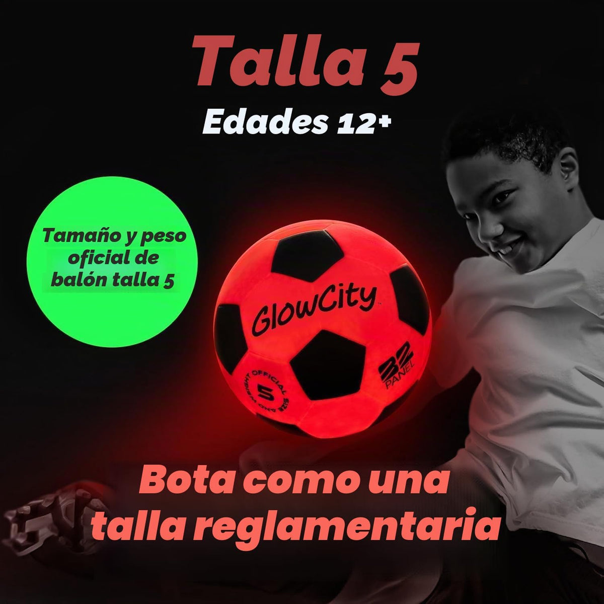 GlowCity Balón de fútbol que brilla en la oscuridad - Tamaños 3, 4,...