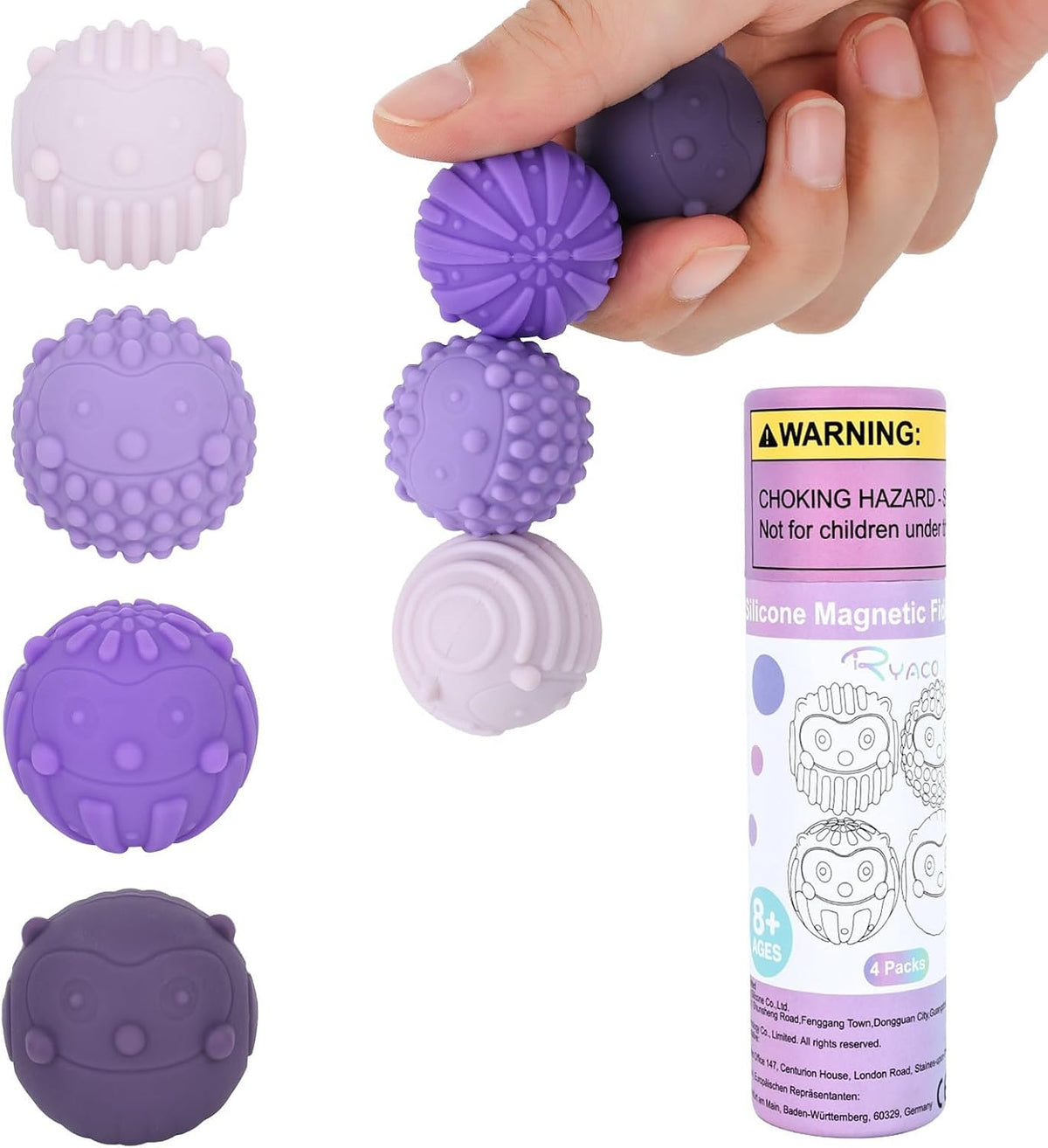 RYACO Pelotas magnéticas de silicona, paquete de 4 juguetes para al...