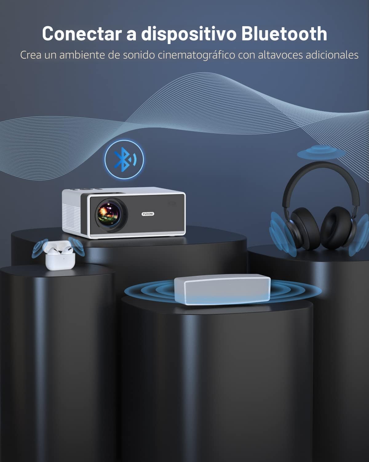 FUDONI Proyector con WiFi y Bluetooth, proyector de cine en casa na...