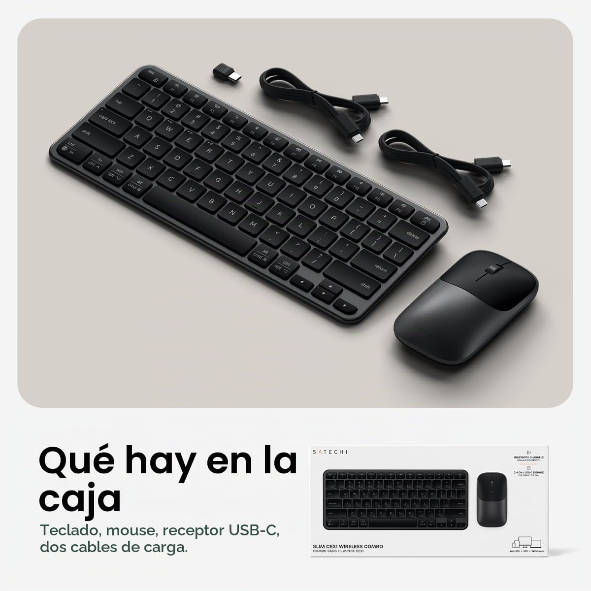 Satechi Combo de teclado y mouse inalámbricos, Slim CEX1 con empare...