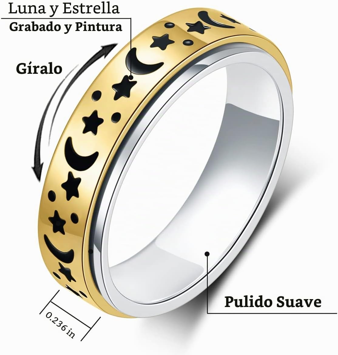 OreilleStar Anillo de ansiedad para mujer, anillo giratorio para pu...