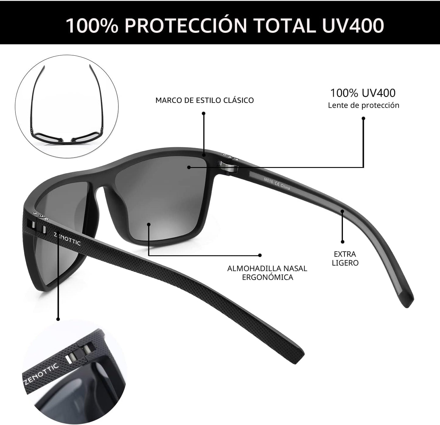 ZENOTTIC Gafas de sol polarizadas para hombre Marco TR90 ligero Pro...