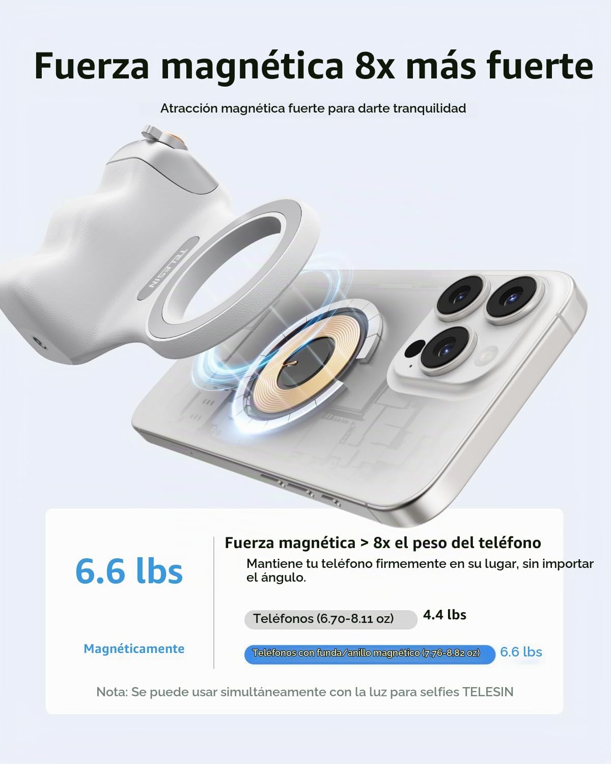 TELESIN Fun Shot - Agarre magnético para cámara de teléfono + luz m...