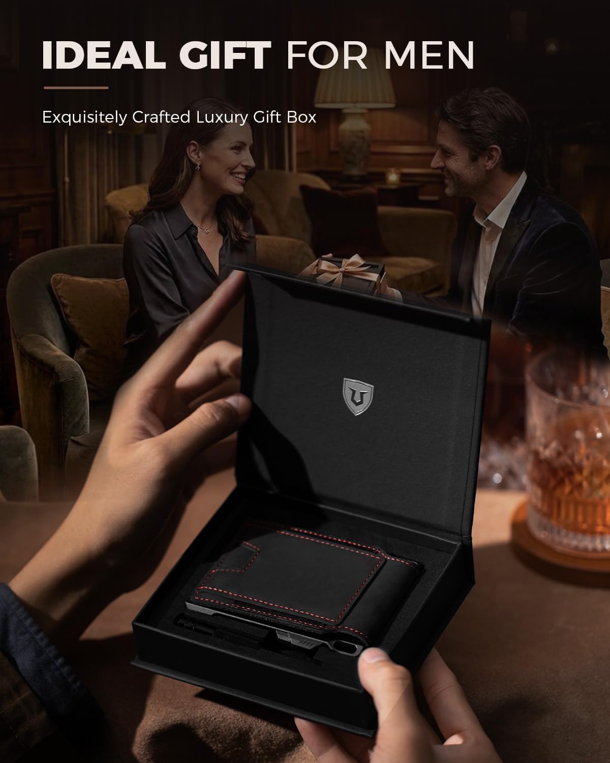 LORZOR Cartera táctica de piel auténtica para hombre, tarjetero des...