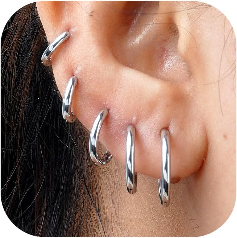5 pares de pendientes de aro chapados en oro de 14 quilates para mu...