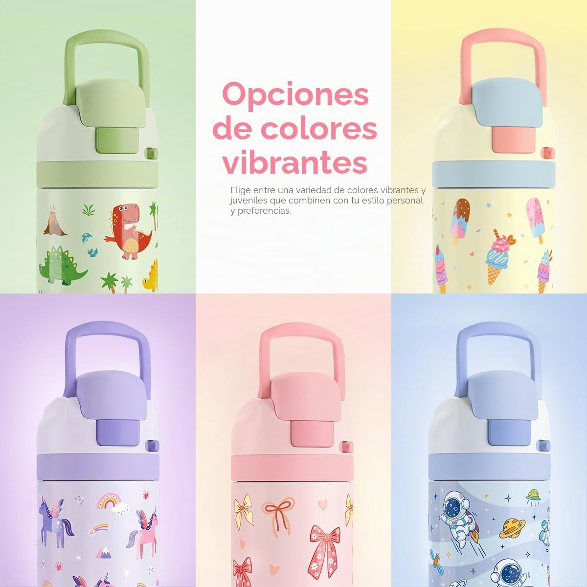 Princess Kids - Botella de agua aislada de acero inoxidable de 16 o...