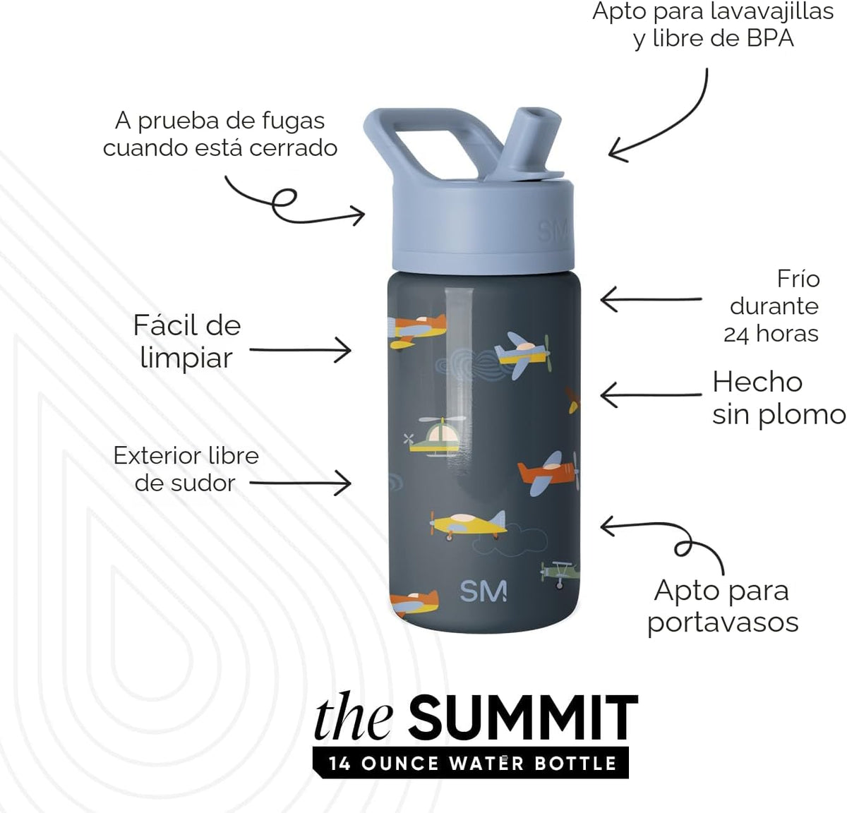 Simple Modern Kids Summit - Botella de agua con tapa con pajilla, v...