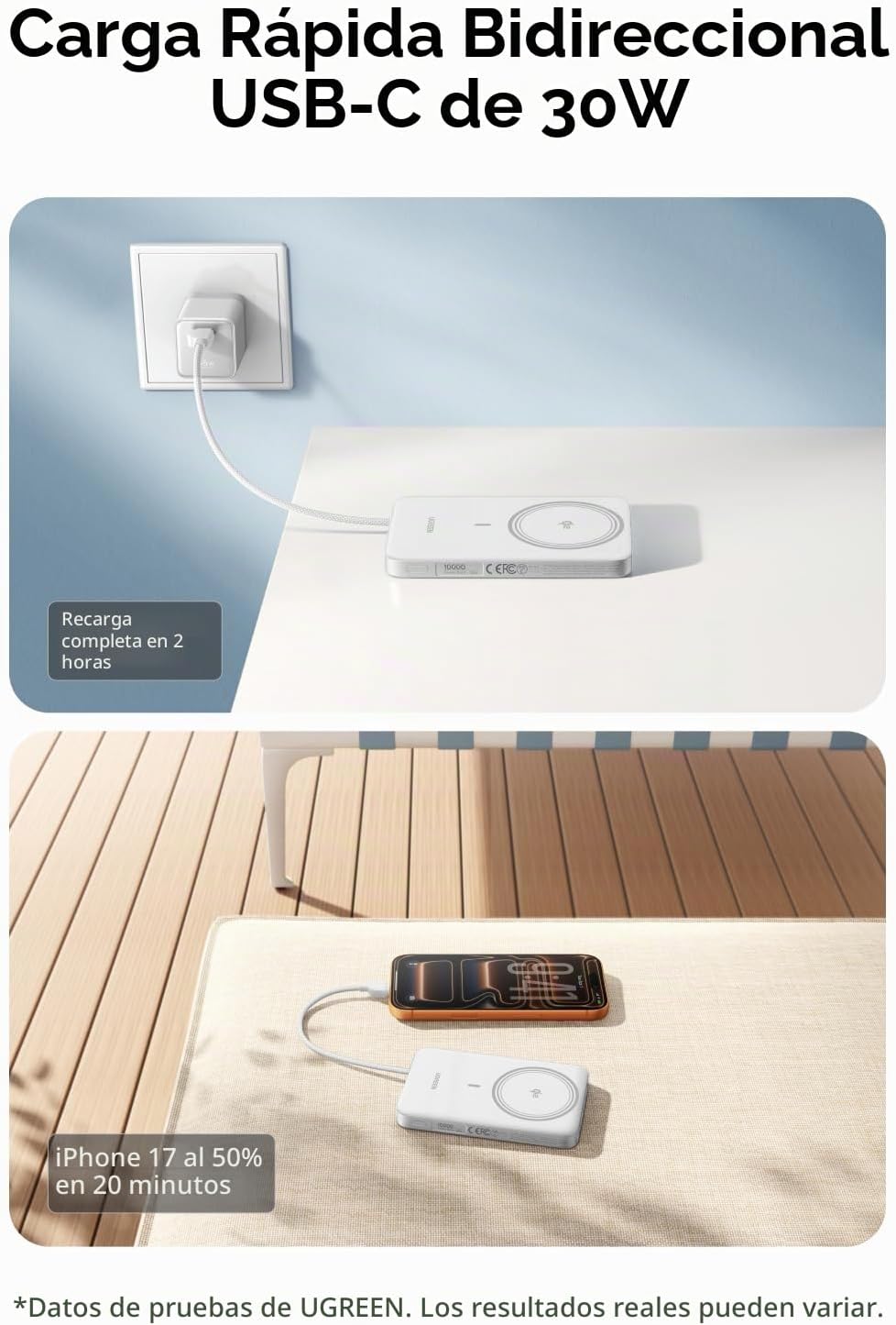 UGREEN Magflow Air Qi2 - Banco de energía magnético de 10000 mAh, c...