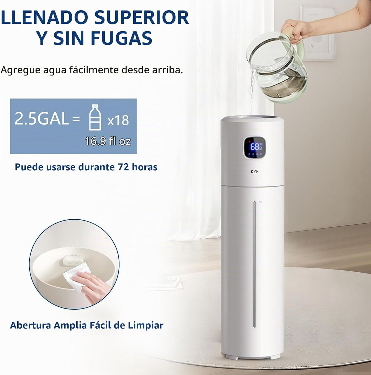 KZF Humidificador grande para dormitorio | Función de llenado super...