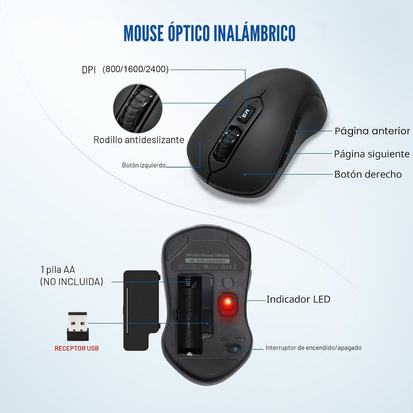 Combo de teclado y mouse inalámbricos de tamaño completo 2.4GHz con...