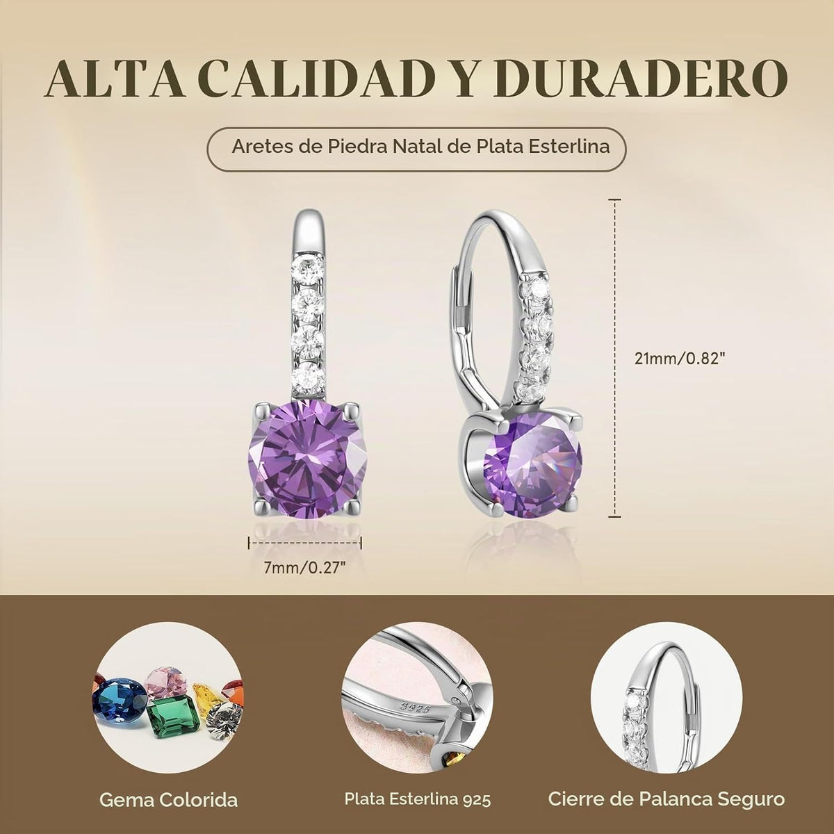 FANCIME Pendientes colgantes con piedra natal para mujer de plata d...