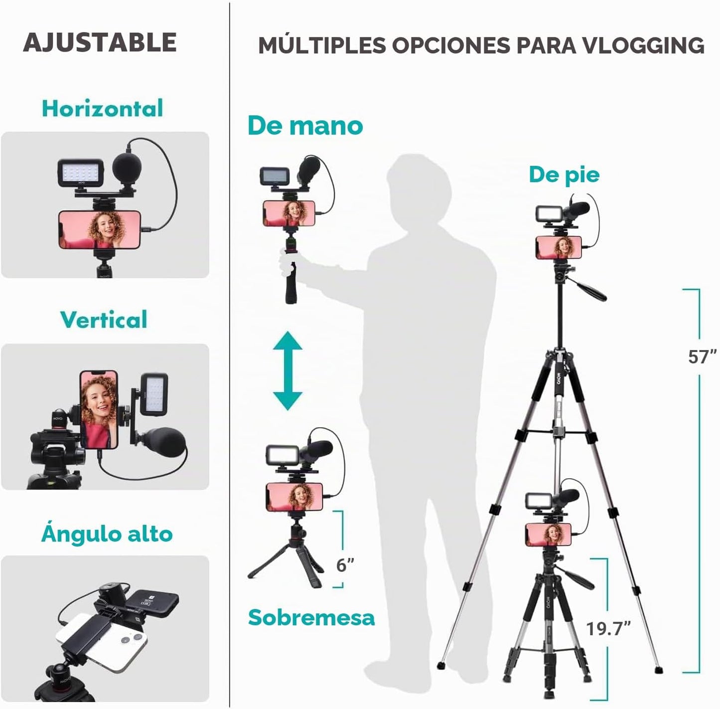Kit de vlogging Movo USB-C para iPhone 15 con trípode de tamaño com...