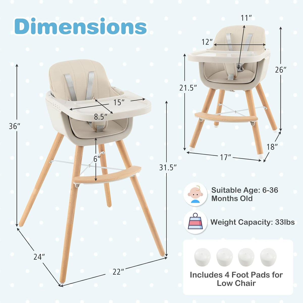 HONEY JOY Silla alta para bebé, silla alta 6 en 1 de madera Eat &am...