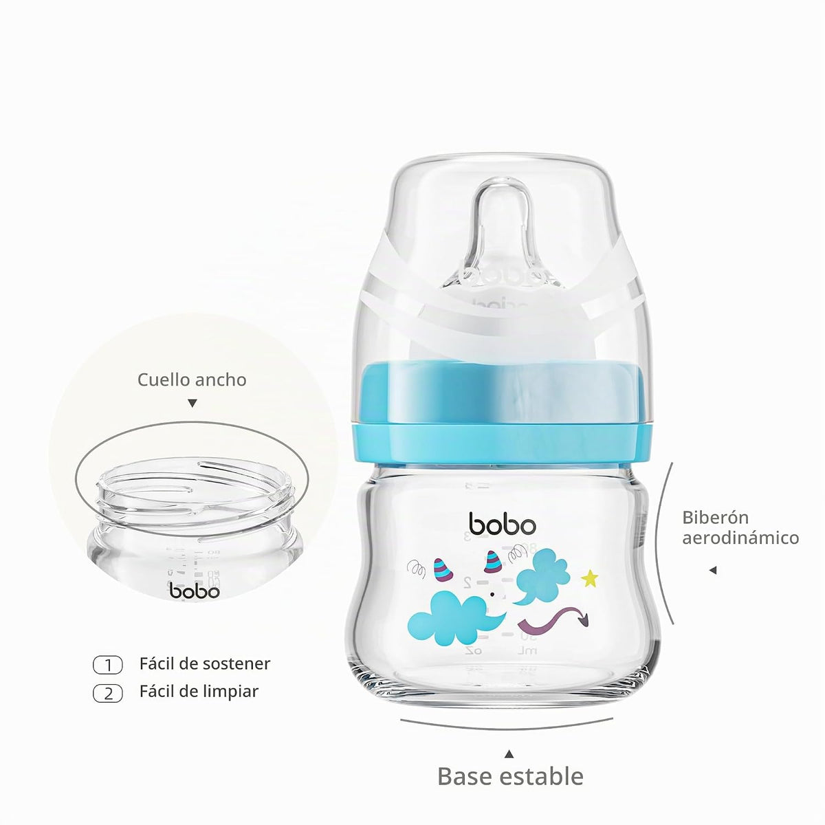 YOHKOH Biberones de vidrio para bebé con tetina de flujo lento, bib...