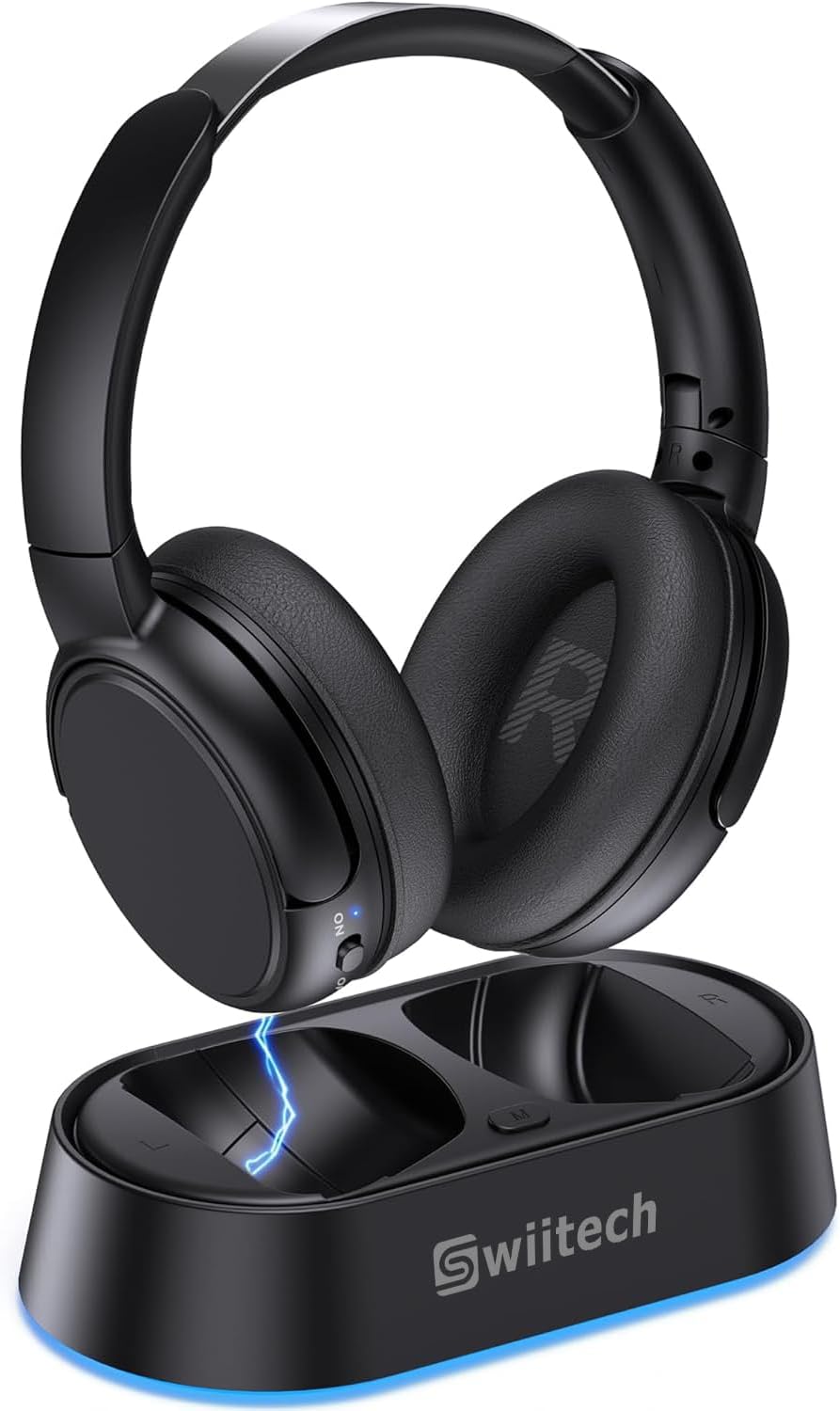 Swiitech Auriculares inalámbricos para TV con base de carga, tiempo...