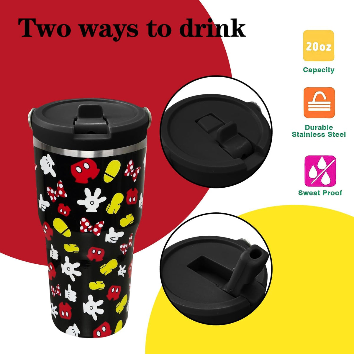 Sxdcfrs Taza de dibujos animados de ratón de 20 oz con tapa y popot...