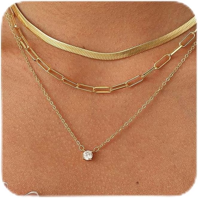 Coshilta Collares de oro en capas para mujer, chapado en plata de l...