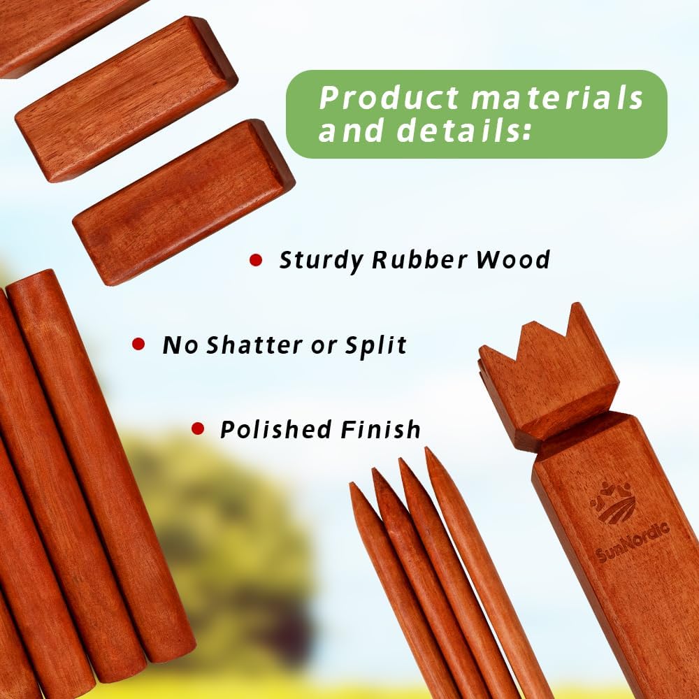 SunNordic Juego de jardín Kubb de madera de caucho con bolsa de tra...