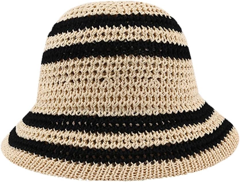 Sombrero de paja de verano para mujer, protección solar a rayas par...