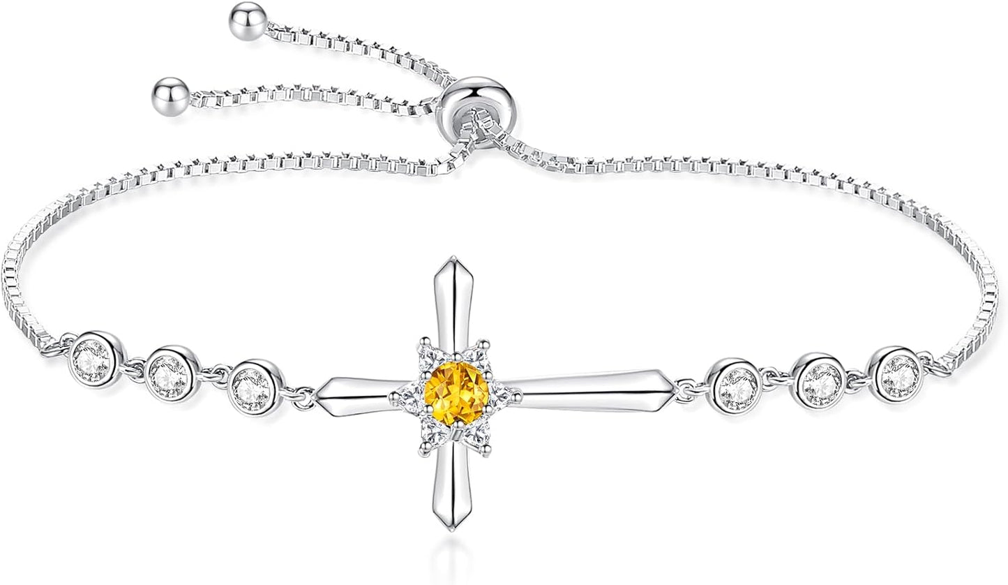 Pulsera Cruz FANCIME de Plata de Ley 925 con Piedra de Nacimiento d...