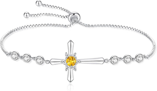 Pulsera Cruz FANCIME de Plata de Ley 925 con Piedra de Nacimiento d...