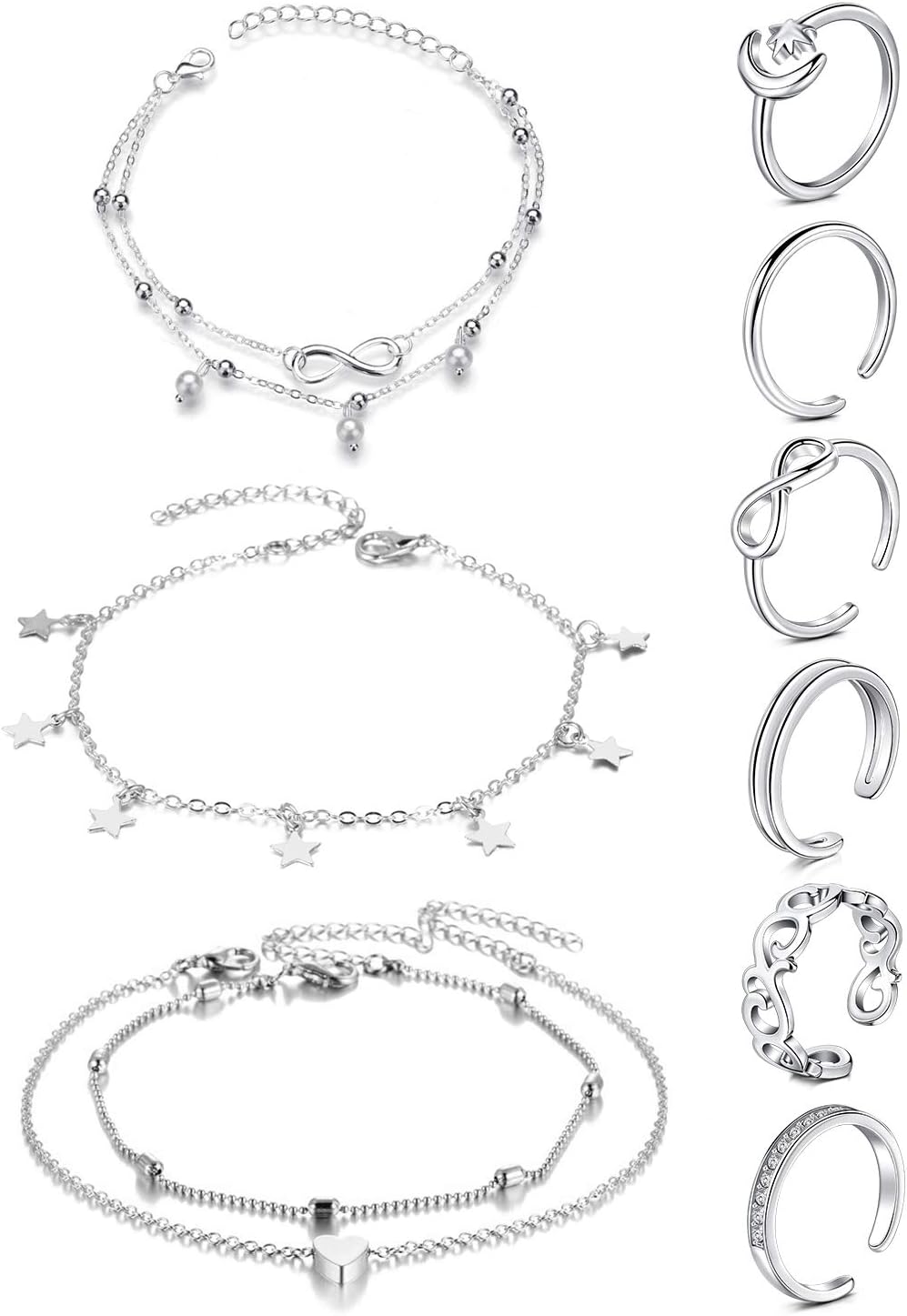 JFORYOU - Anillos para dedos del pie para mujer, anillos ajustables...