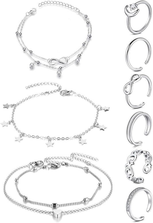 JFORYOU - Anillos para dedos del pie para mujer, anillos ajustables...