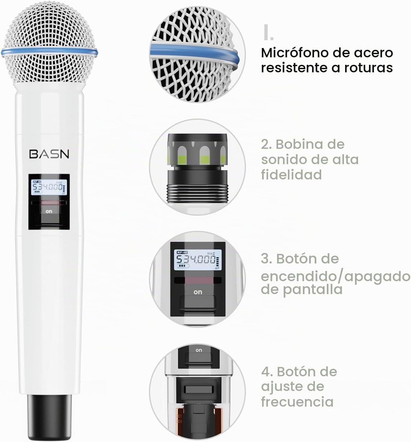 BASN UHF Sistema de micrófono inalámbrico de doble canal, micrófono...