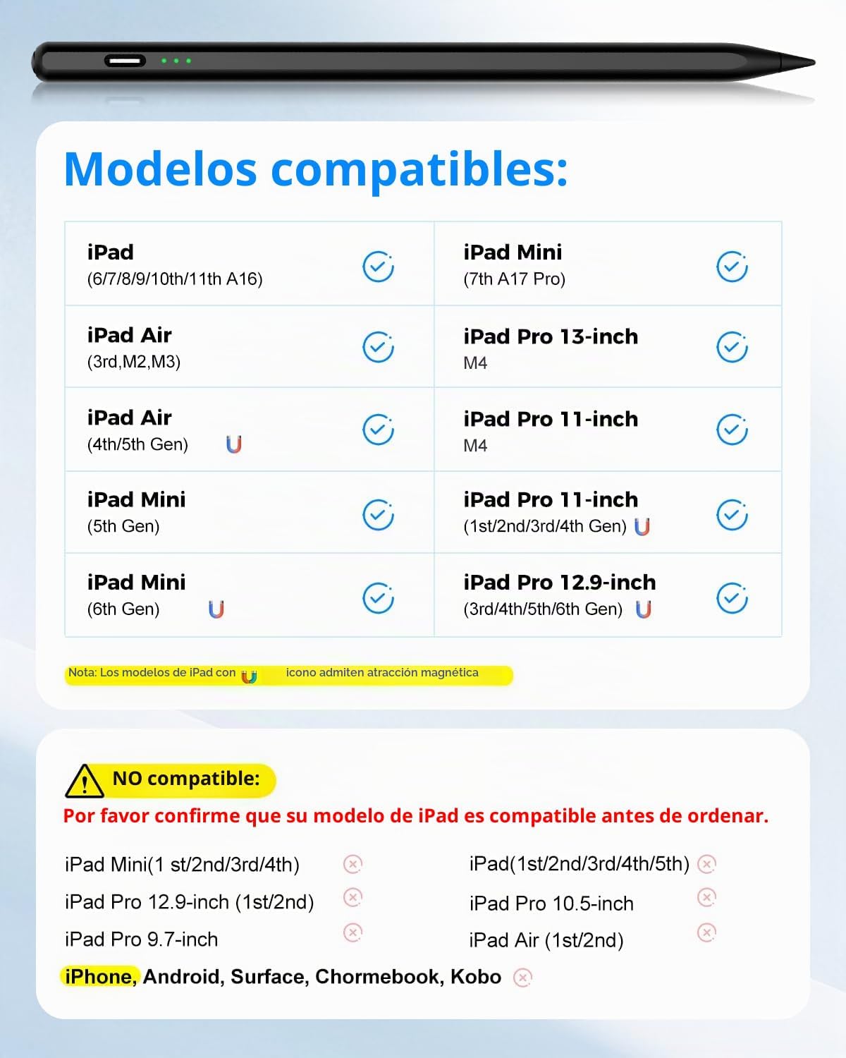 MYSTILUCK Lápiz óptico negro para Apple iPad 2018-2025, (carga 2 ve...