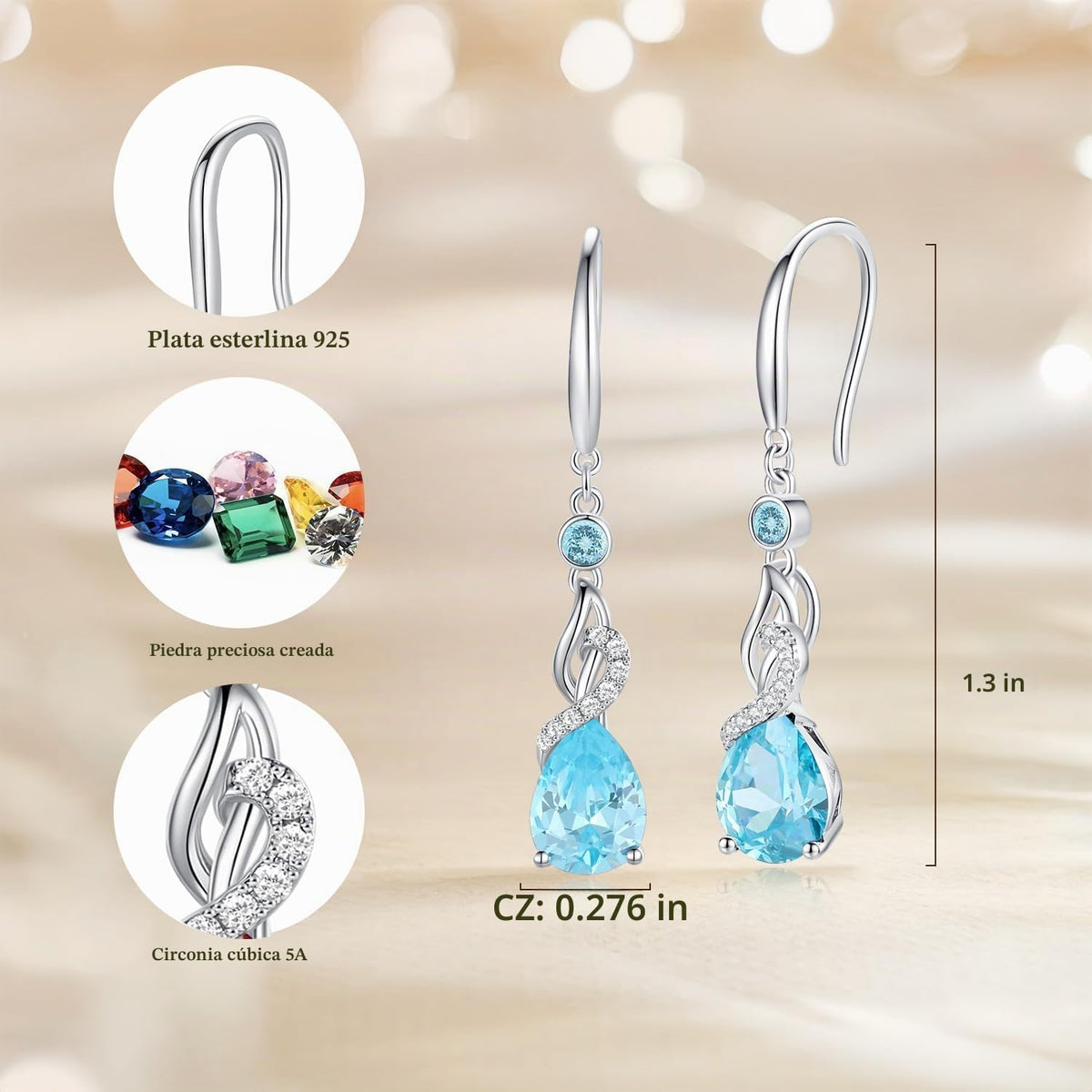 FANCIME Pendientes colgantes con piedra natal de pera para mujer de...